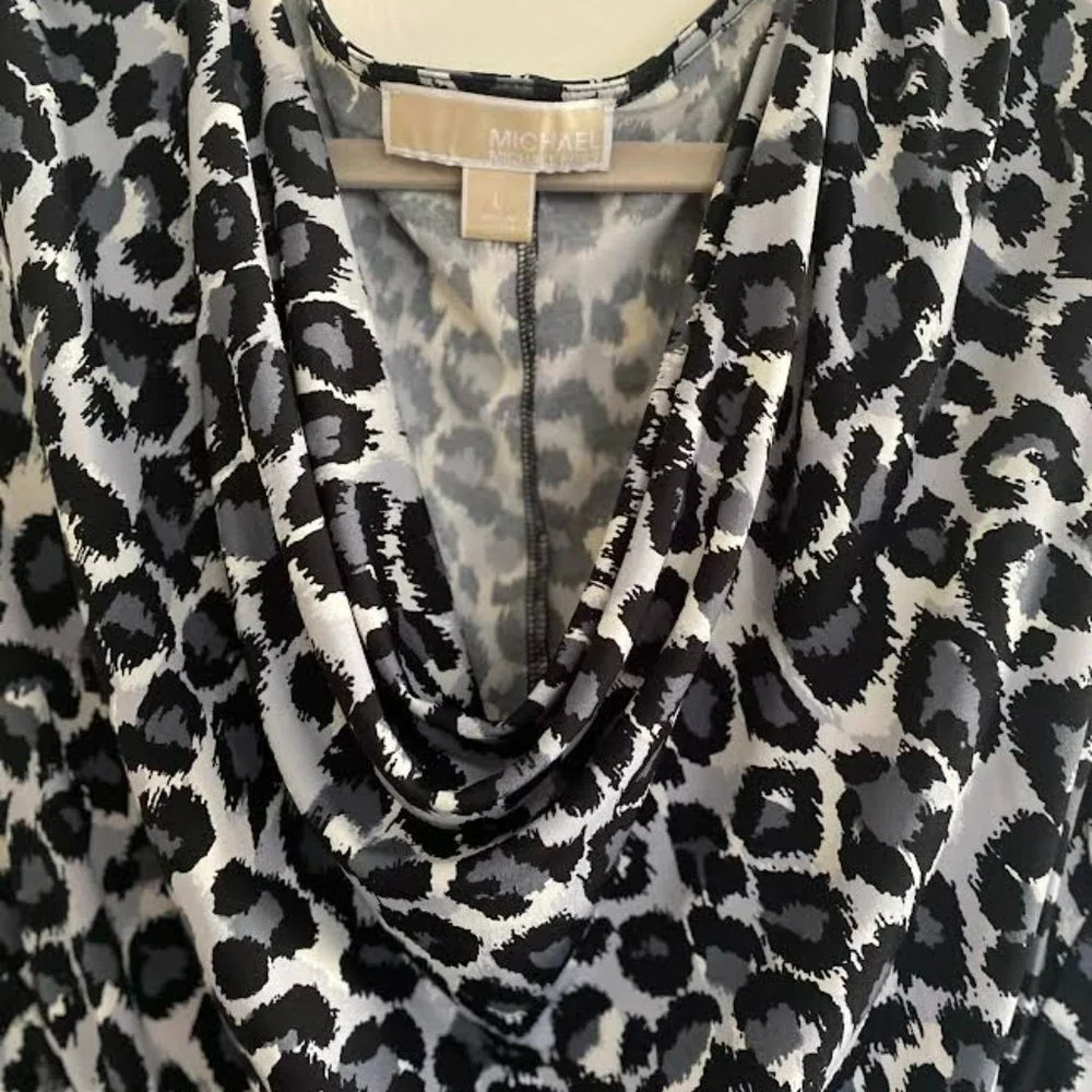 Michael Kors Leopard Dress with Drape Neck - Size L - Picture 3 of 4